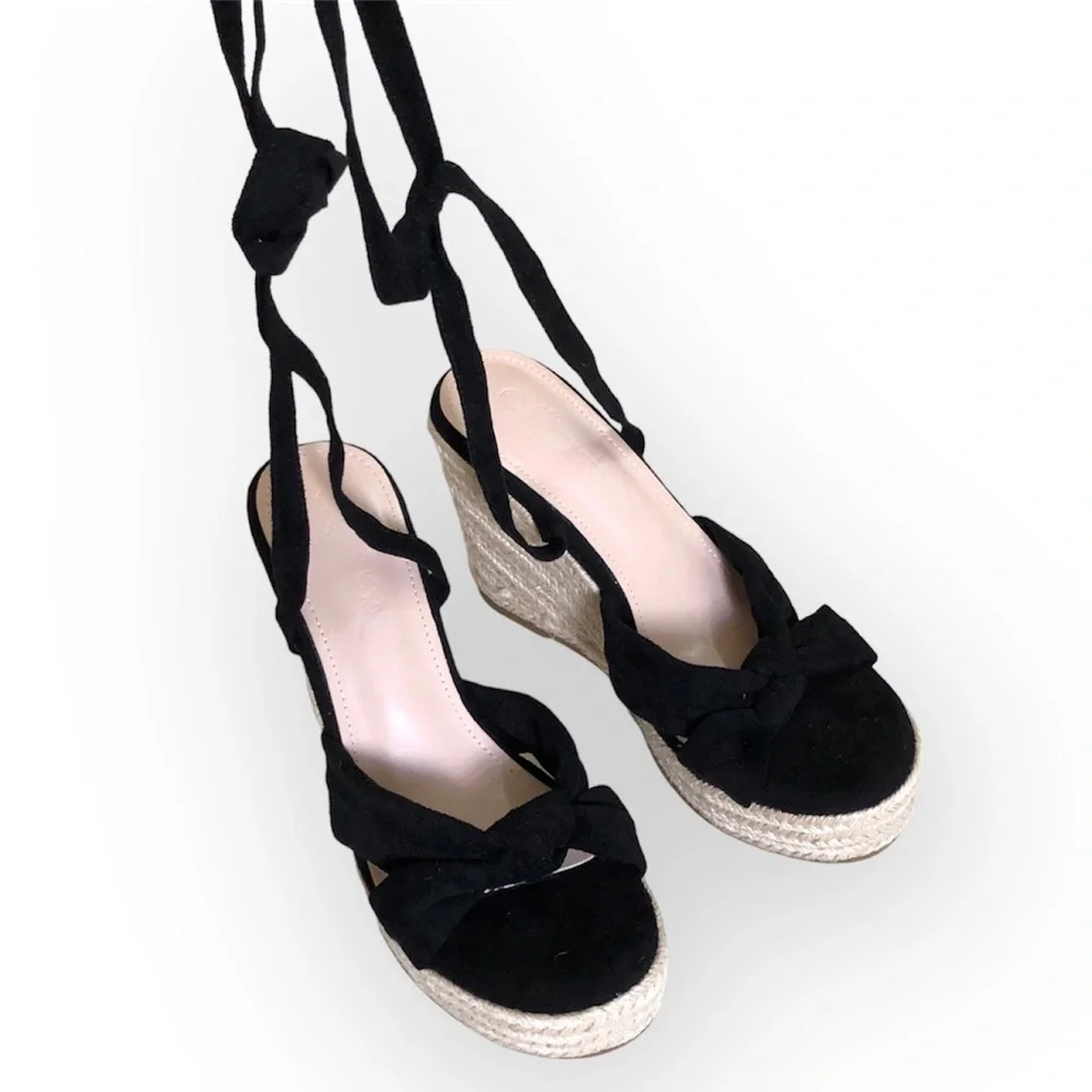 Rilista Womens Platform Sandals Lace Up Bow Knot Front Tie Leg - Picture 3 of 4
